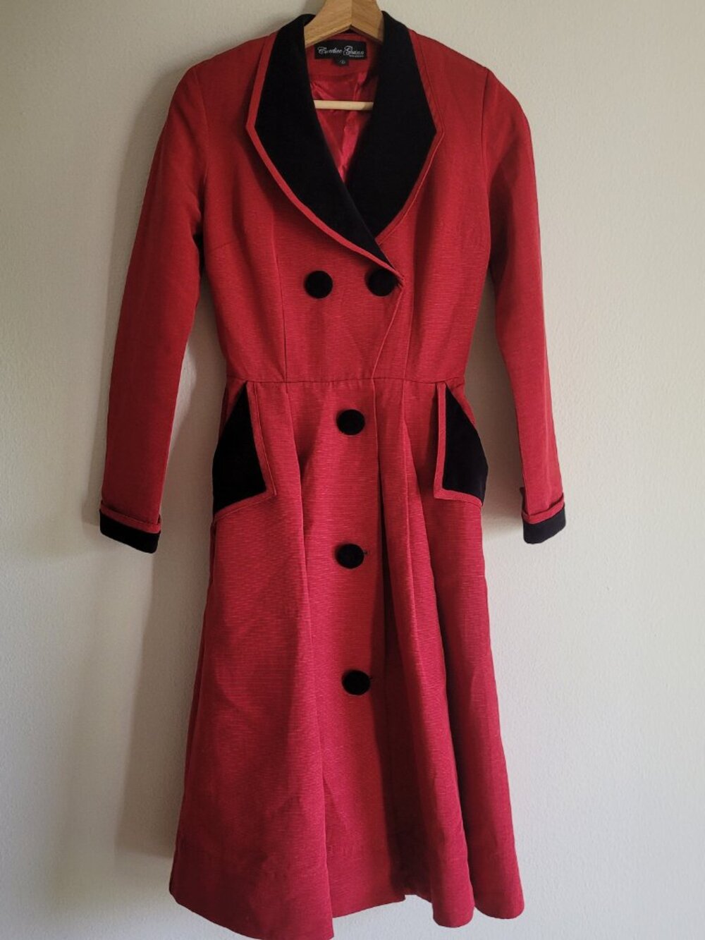 Candice Gwinn Vintage Look Red Riding Coat Trashy Diva S 2 Black Velvet Trim